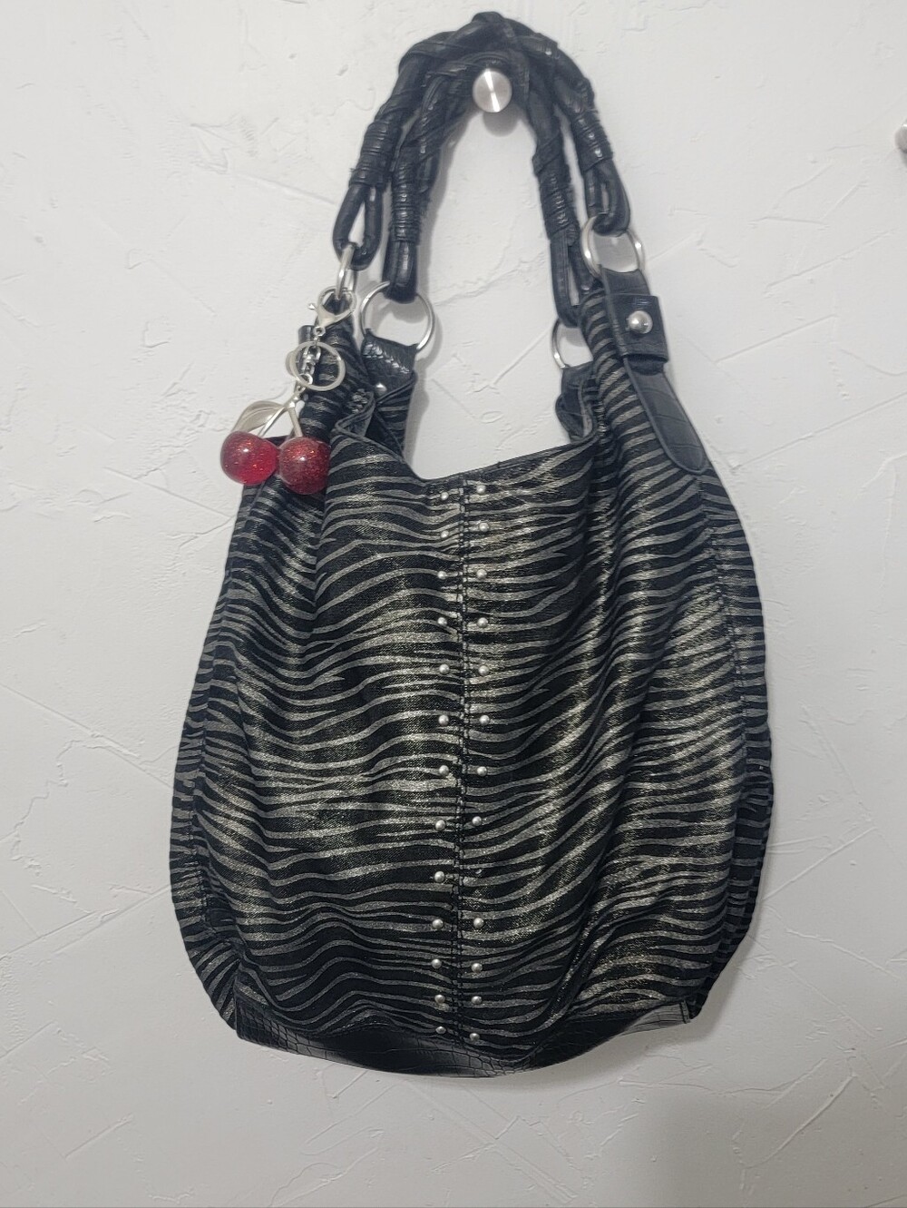 Y2k Archive Mcbling Steve Madden Tiger Hobo Bag Silver Hardware, Leather Straps